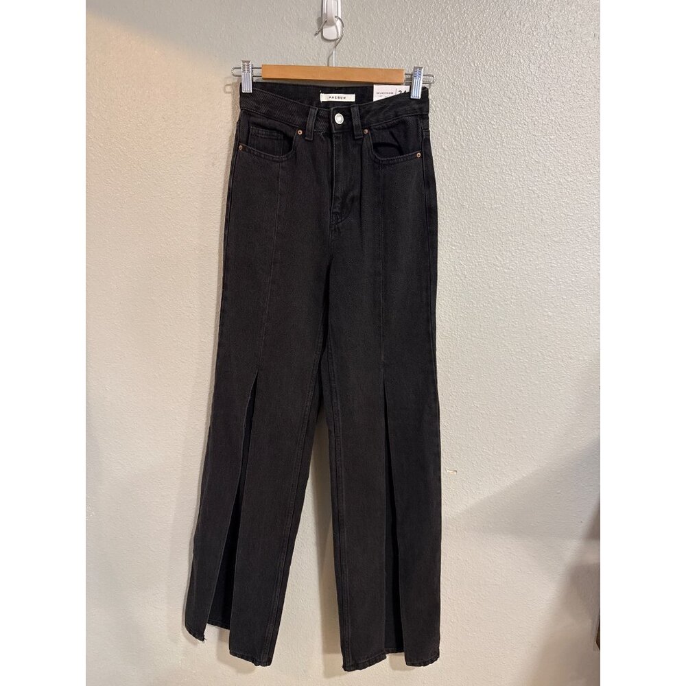 PacSun 90's Boyfriend Jeans Women 24 Black High Rise Split Hem‎ Wide Leg Seam